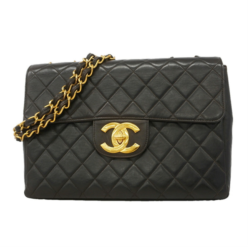Chanel Shoulder Bag, Large Matelassé, Double Chain, Lambskin, Black, Women's,...